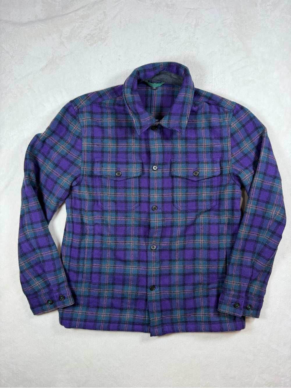 Bonobos Size Small Wool Blend Purple and Teal Plaid Shirt Jacket EUC